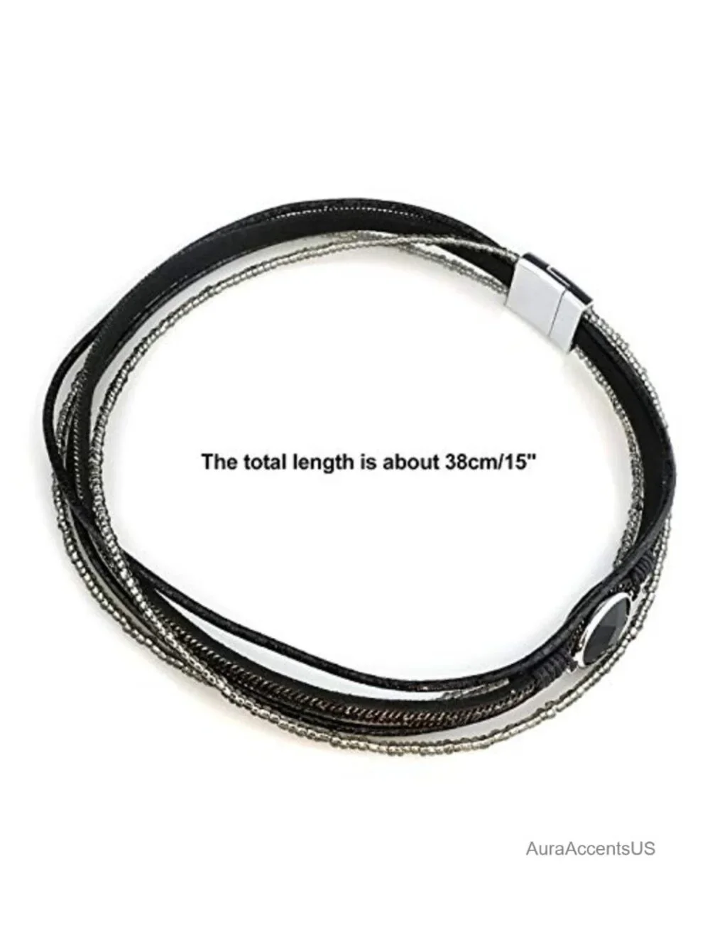 Multilayered Leather Wrap Bracelet with Magnetic Buckle, Braided Bangle Cuff